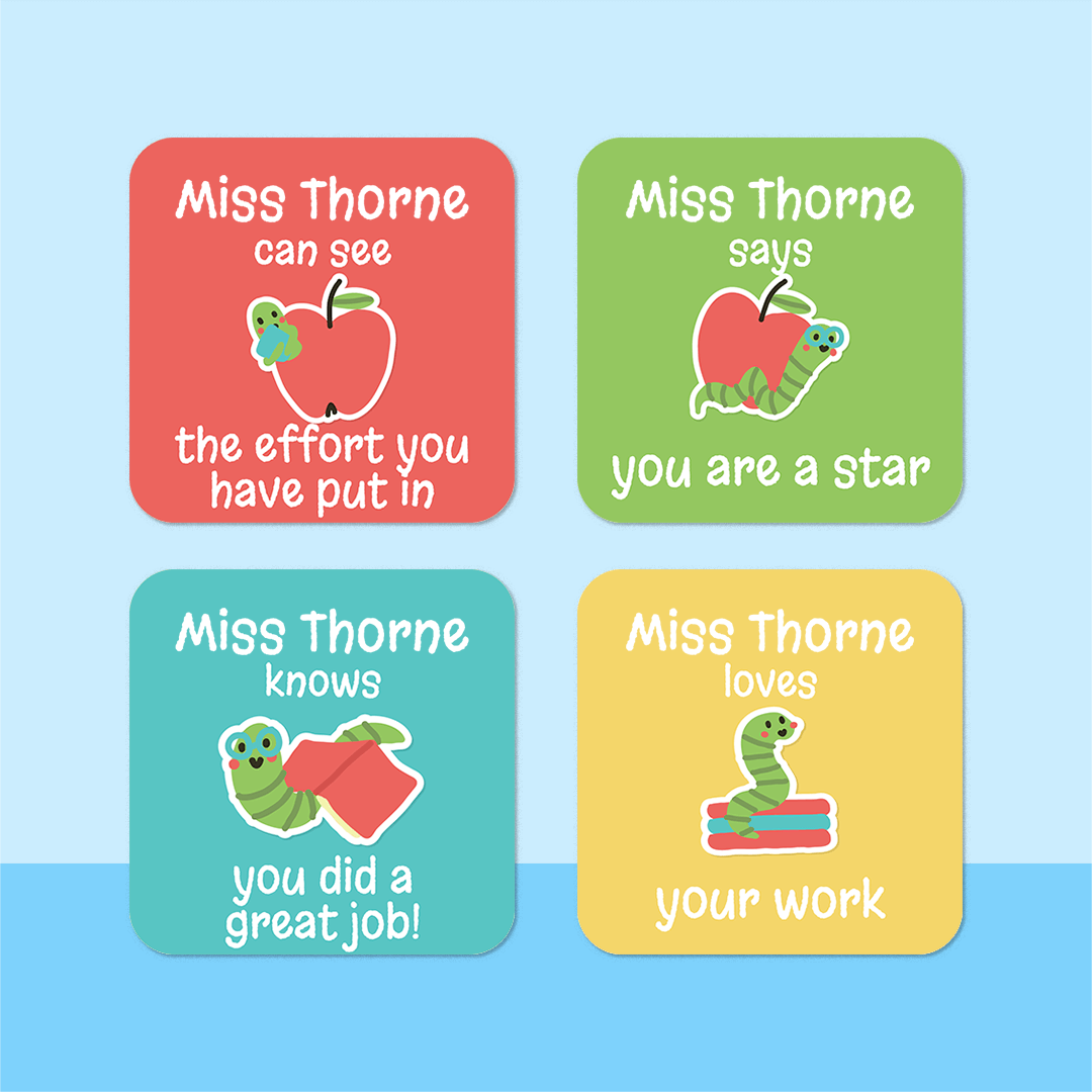 Personalised Bookworms Merit Stickers | UK Teacher Rewards ...