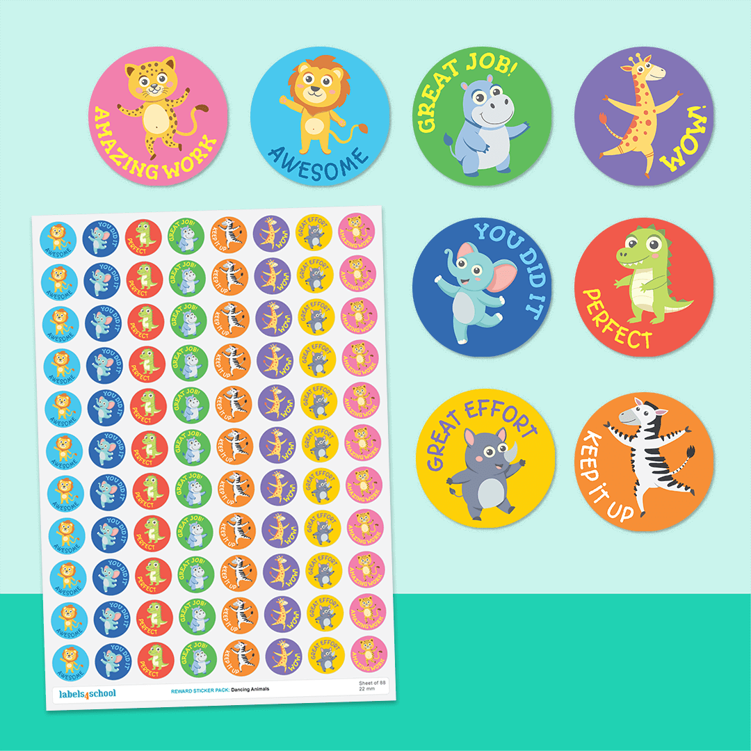 Dancing Animals - Reward Stickers 176 pack | Labels4school UK ...