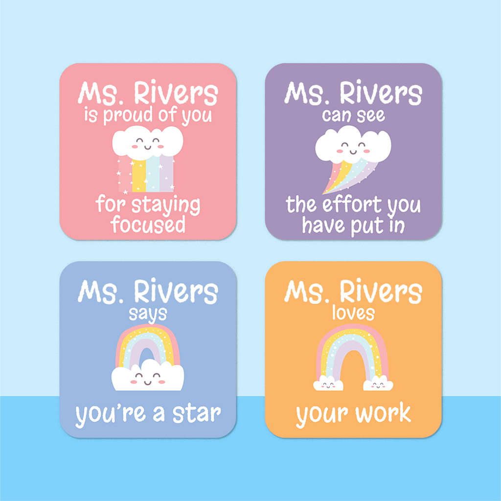 Personalised Happy Rainbows Merit Stickers