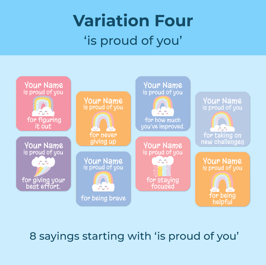 Personalised Happy Rainbows Merit Stickers