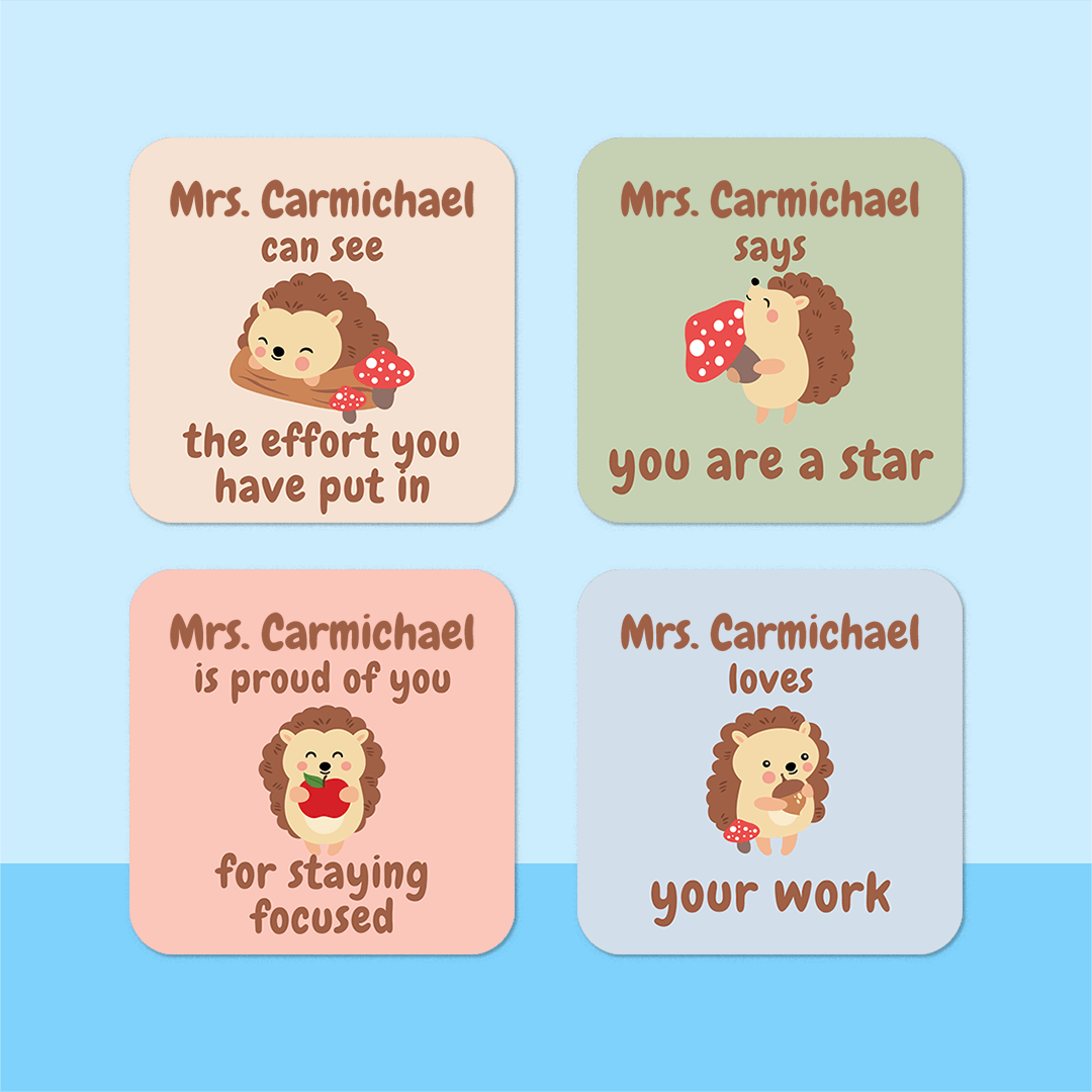 Personalised Hedgehogs Merit Stickers