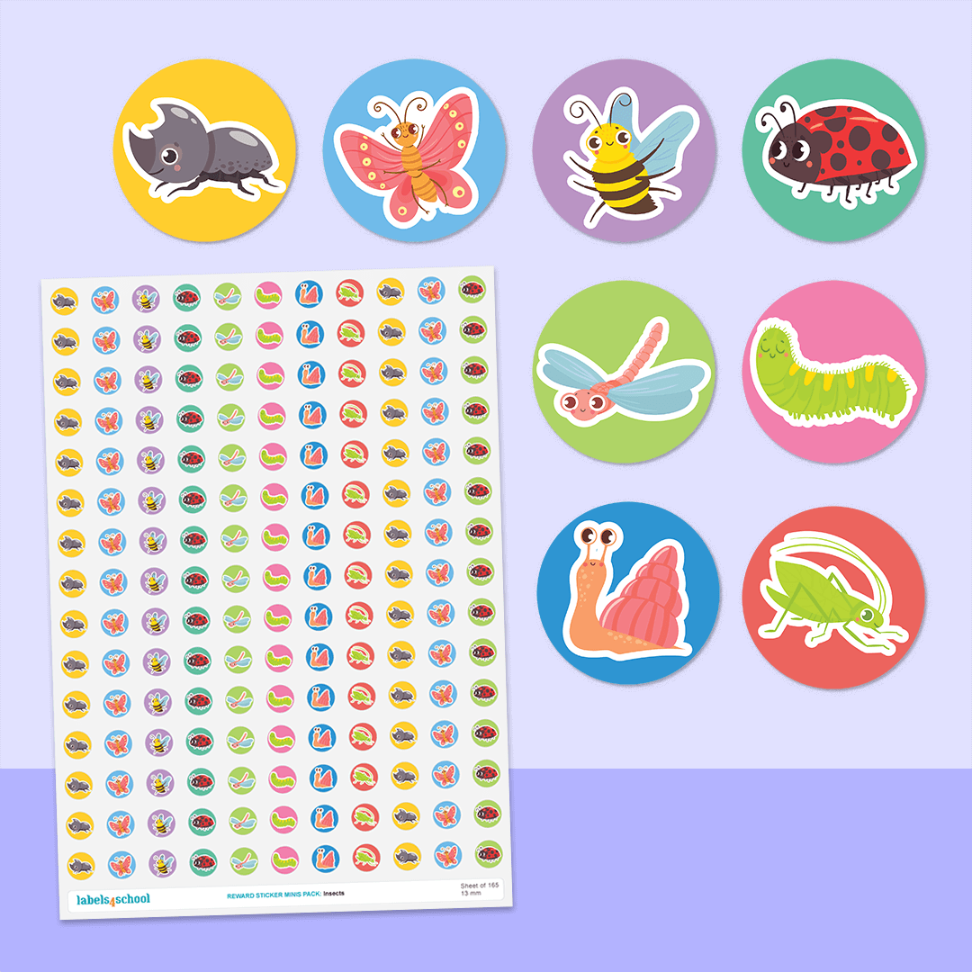Insect Names Stickers Insect Mini Reward Stickers for Kids | 165 Dot Sticker Pack ...