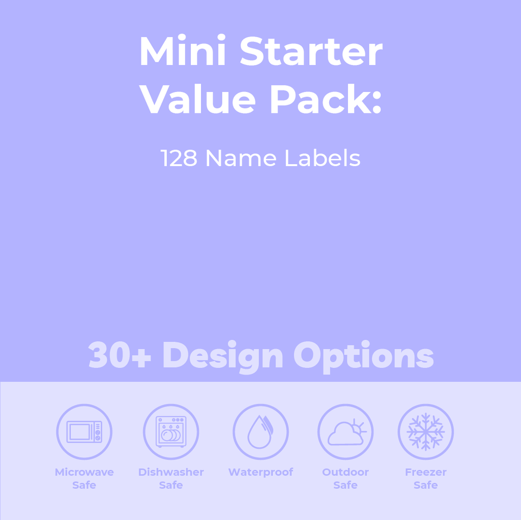 Starter Labels Mini Starter Pack | 128 Personalised Name Labels | Labels4School ...