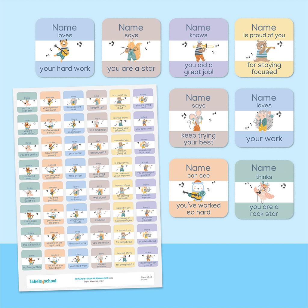 Personalised Musical Animals Merit Stickers
