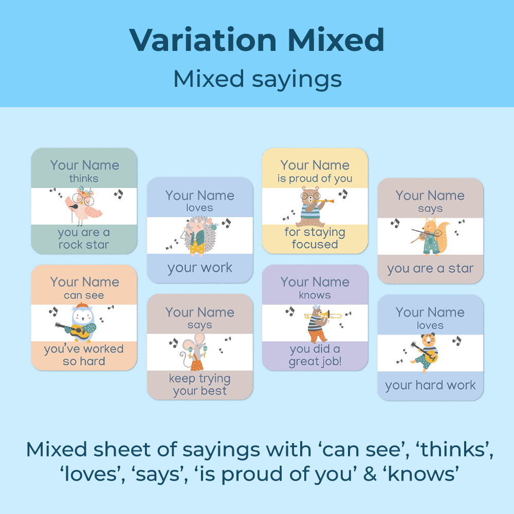 Personalised Musical Animals Merit Stickers