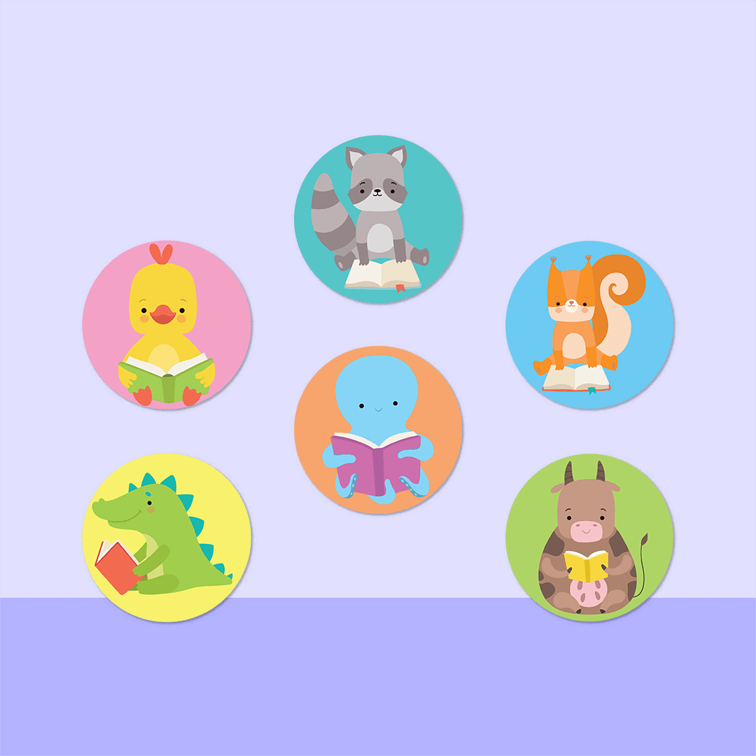 Reading Animals Mini Dot Stickers