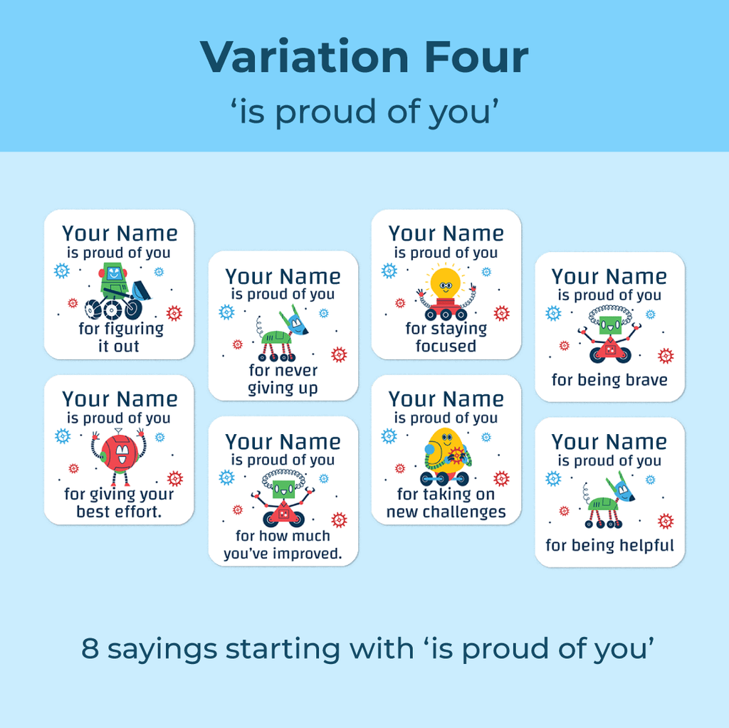 Personalised Robots Merit Stickers