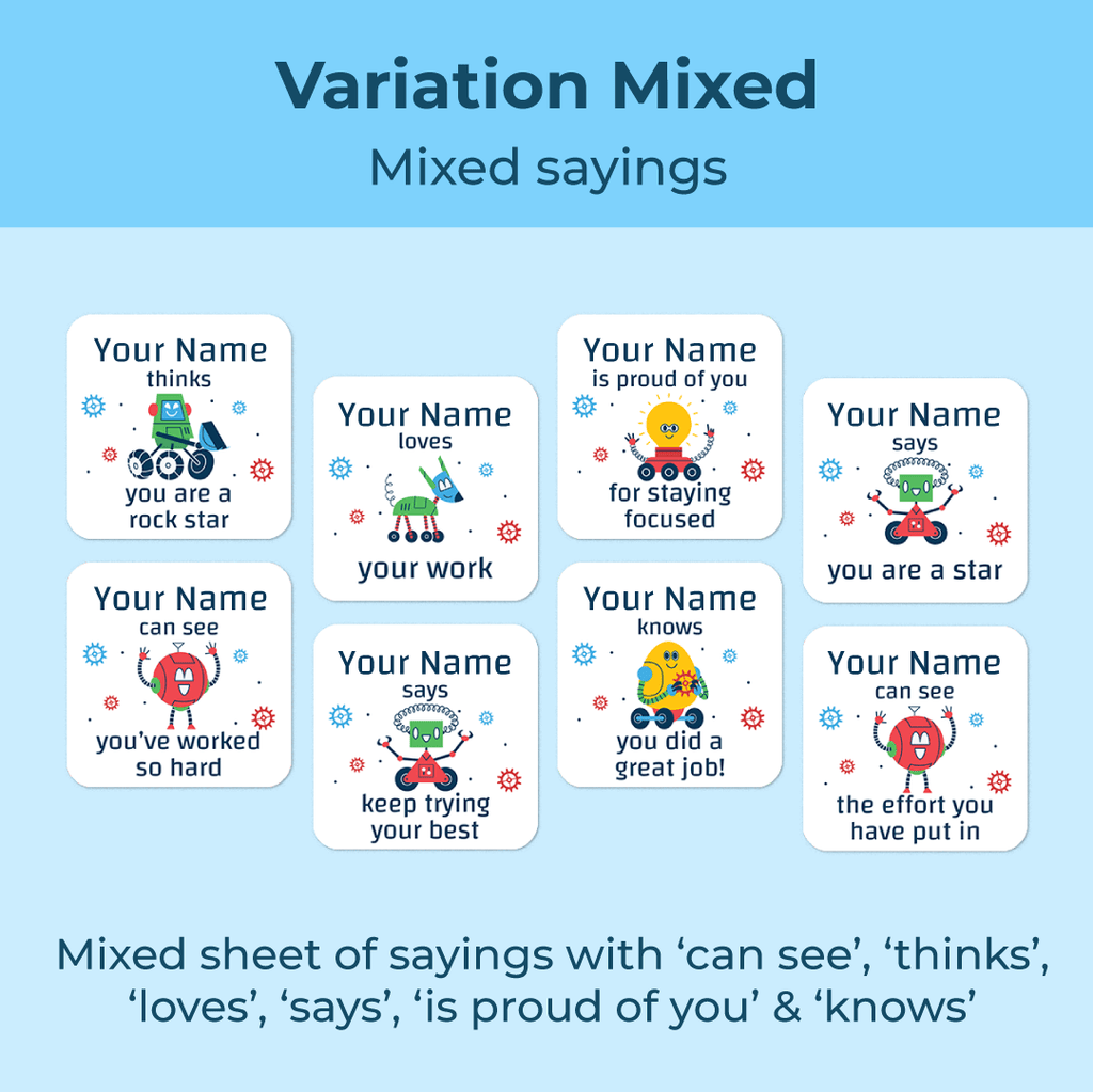 Personalised Robots Merit Stickers