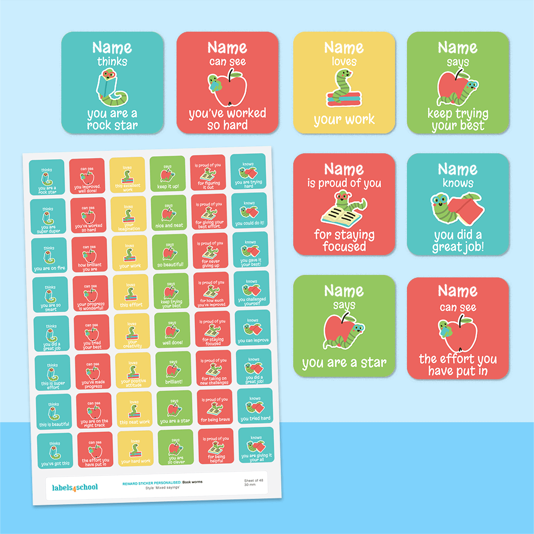 Personalised Bookworms Merit Stickers | UK Teacher Rewards ...