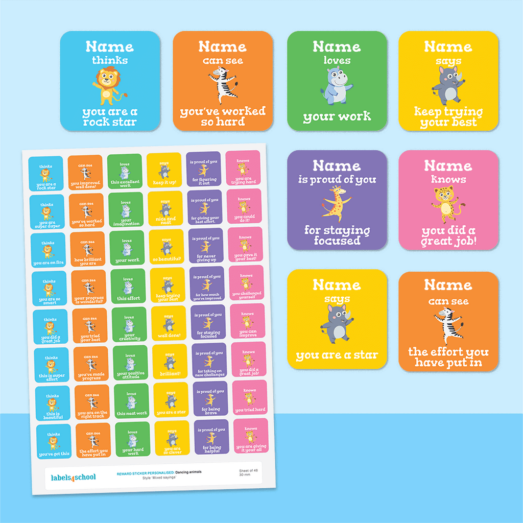 Personalised Dancing Animals Merit Stickers