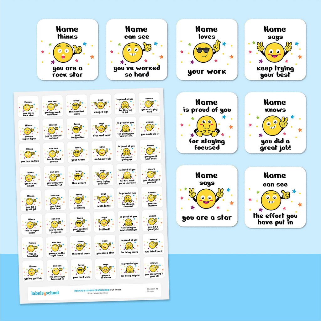 Personalised Emoji Friends Merit Stickers