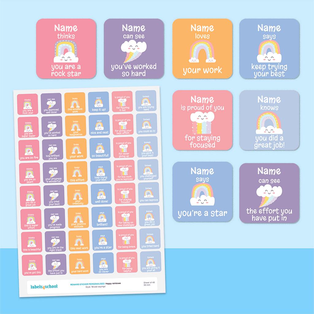 Personalised Happy Rainbows Merit Stickers