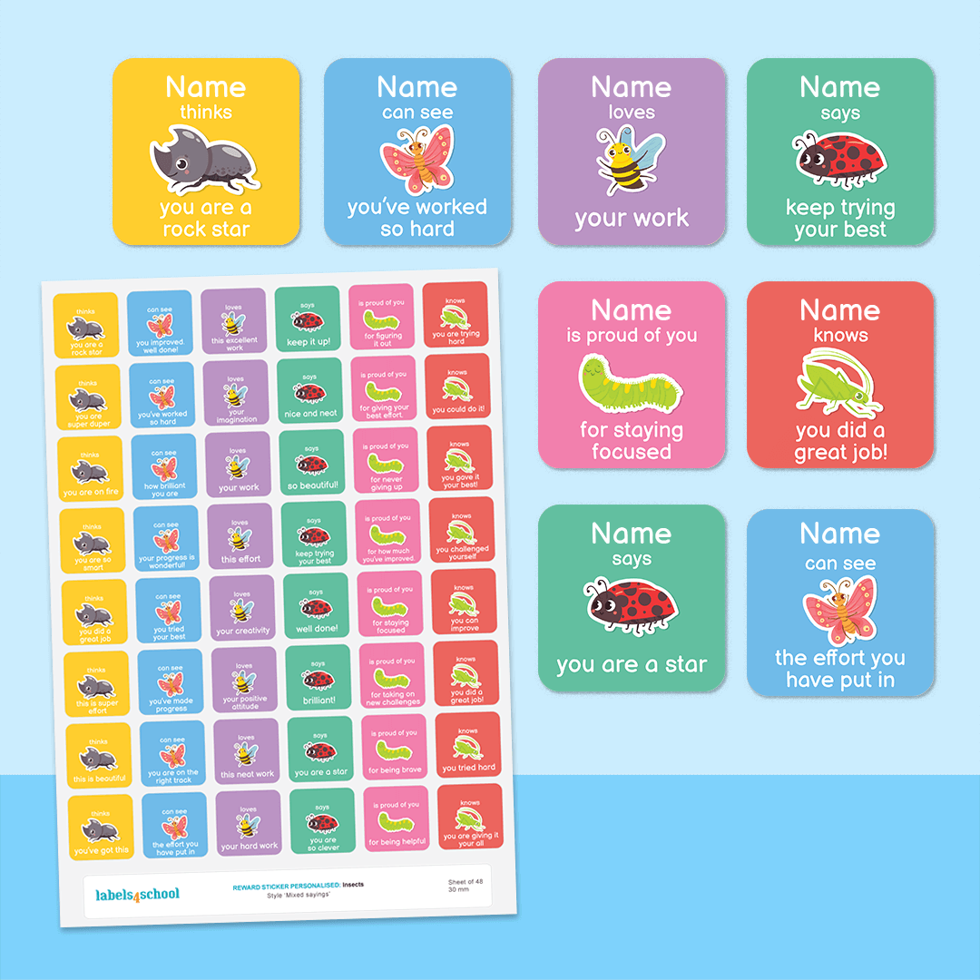 Insect Sticker Chart Personalised Insects Teacher Stickers - 69 stickers | Labels4School UK