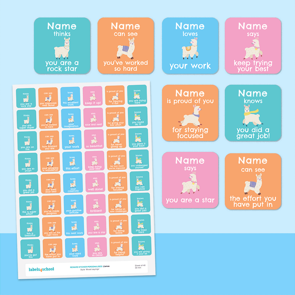 Personalised Llamas Merit Stickers