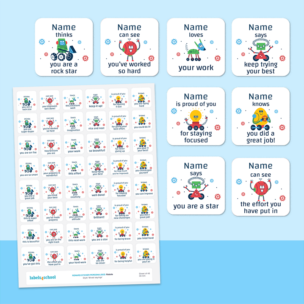 Personalised Robots Merit Stickers