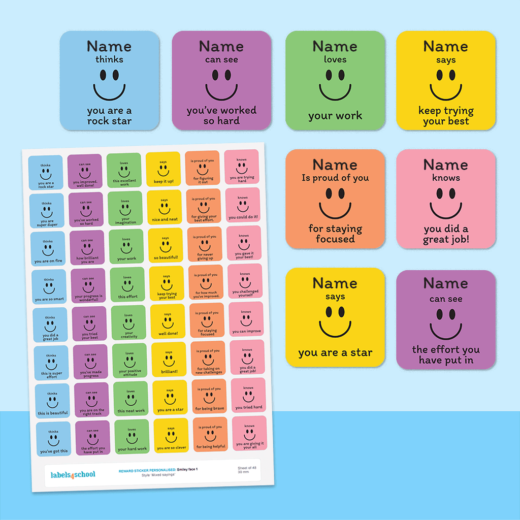 Personalised Smiley Face 1 Merit Stickers