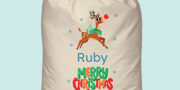 Personalised Santa Sack - Cute Reindeer