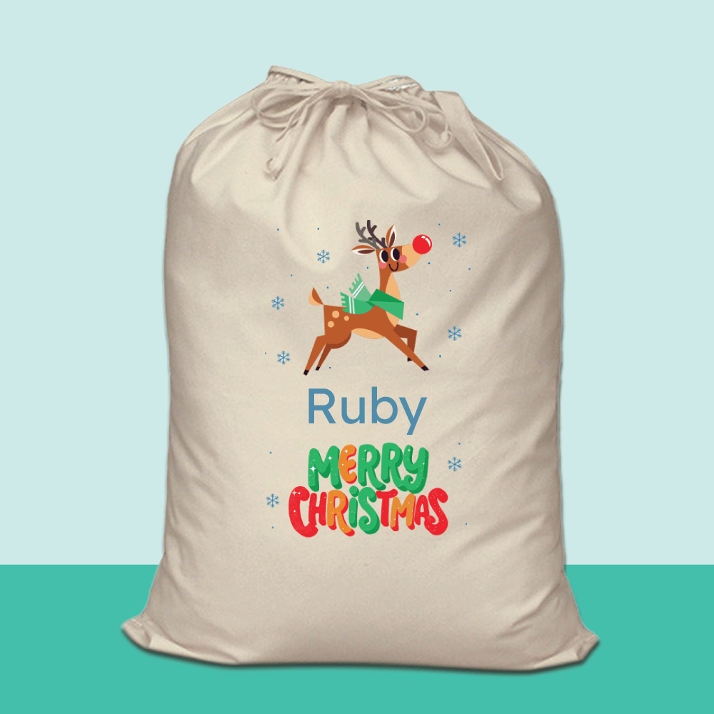 Personalised Santa Sack - Cute Reindeer