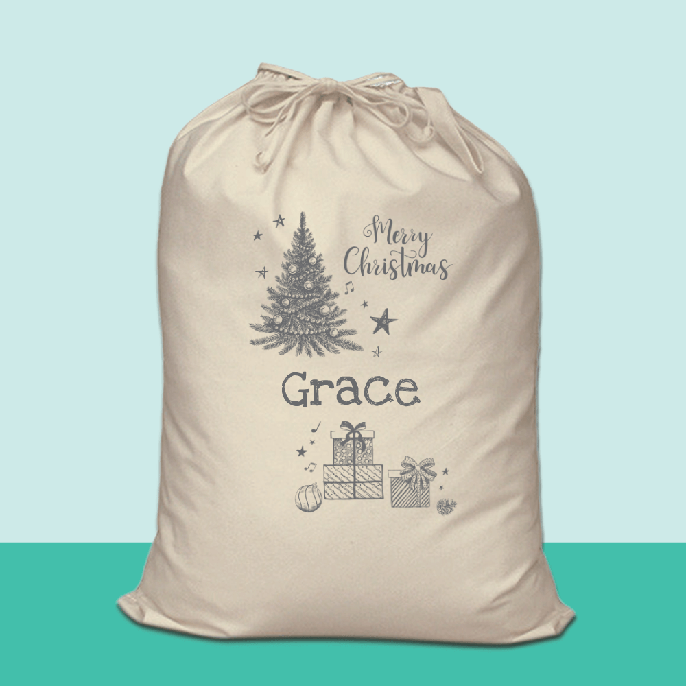 Personalised Santa Sack - Modern Christmas Hand drawn