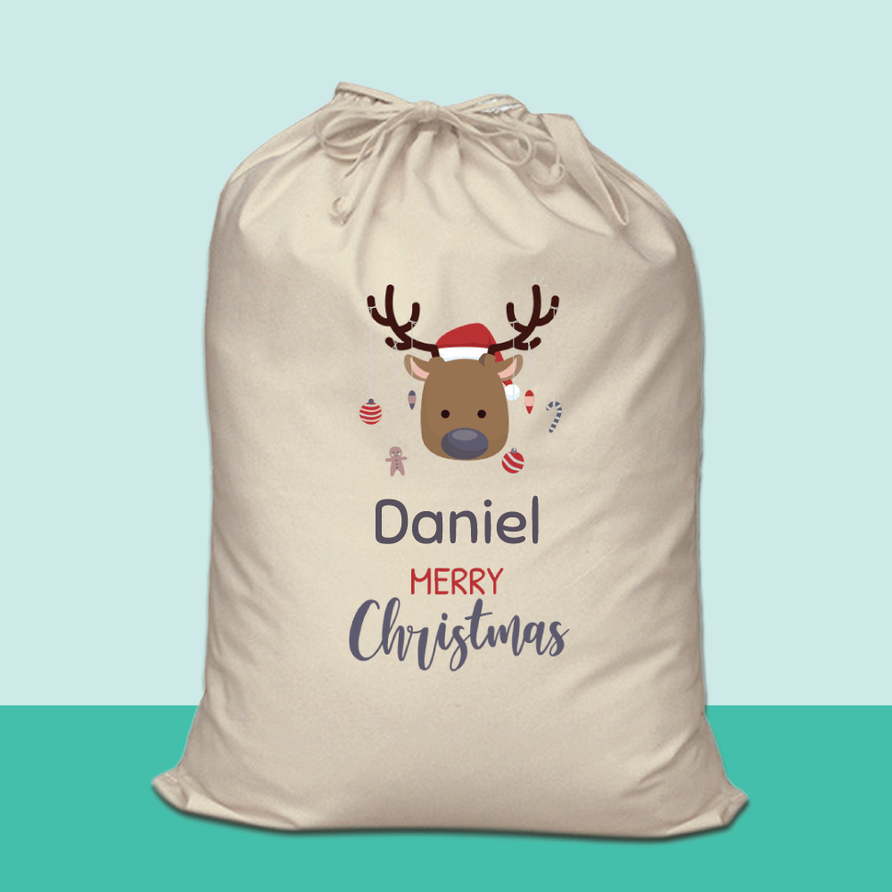 Personalised Santa Sack - Reindeer Decorations