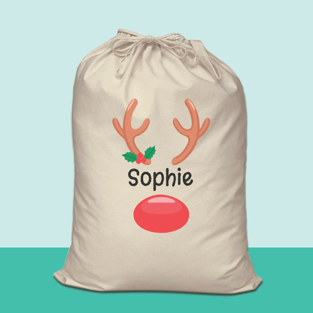 Personalised Santa Sack - Red Nose Reindeer