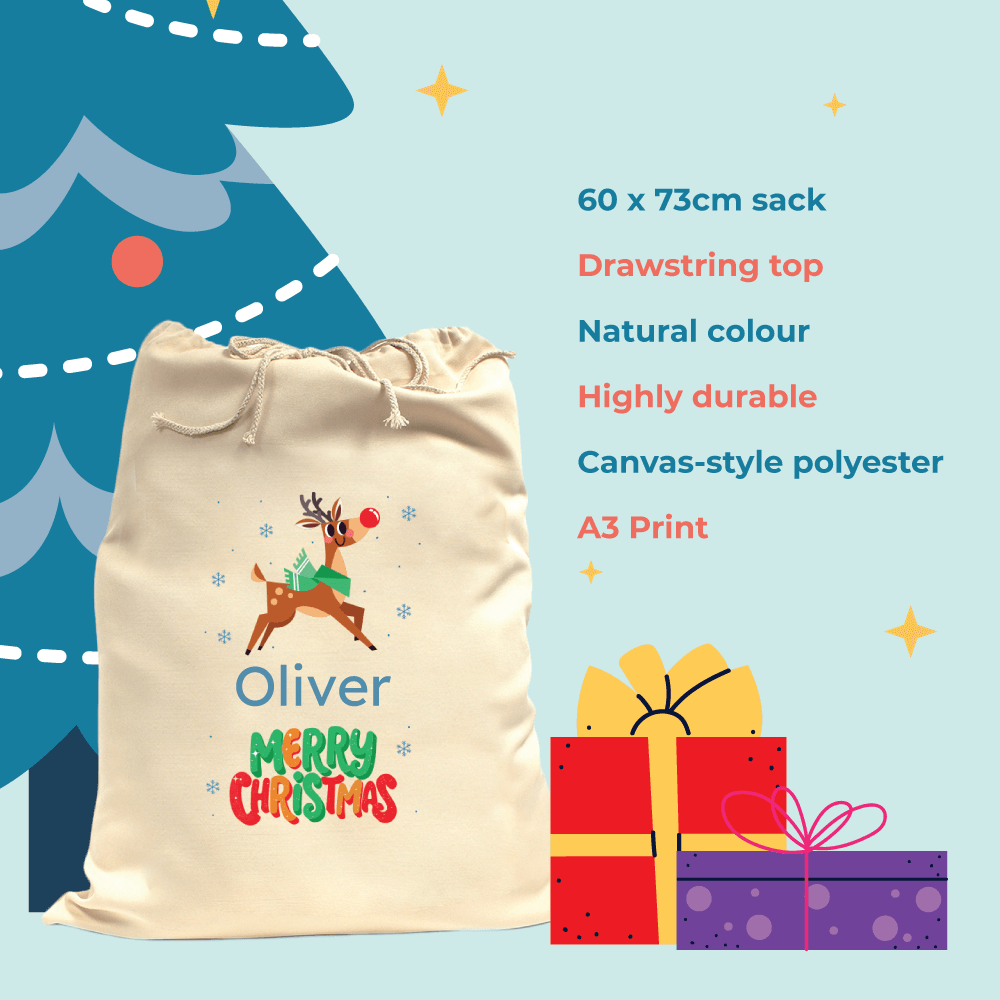 Personalised Santa Sack - Cute Reindeer
