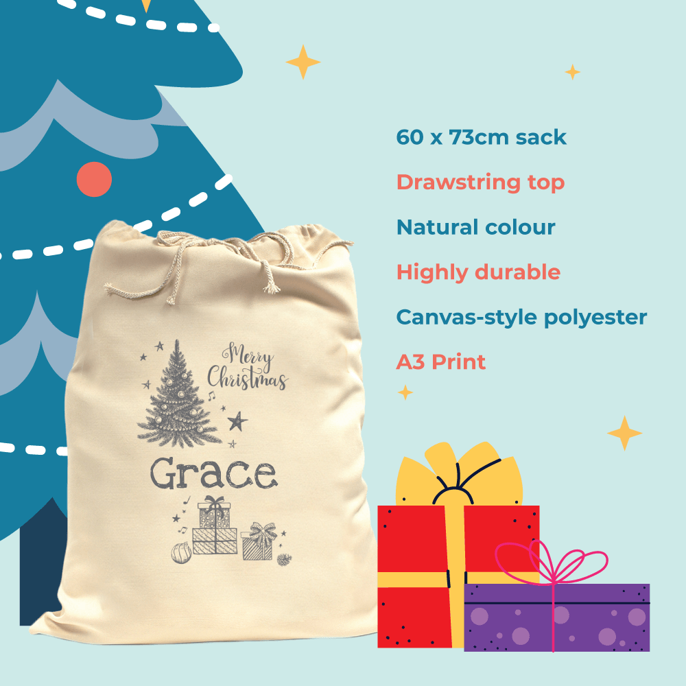 Personalised Santa Sack - Modern Christmas Hand drawn