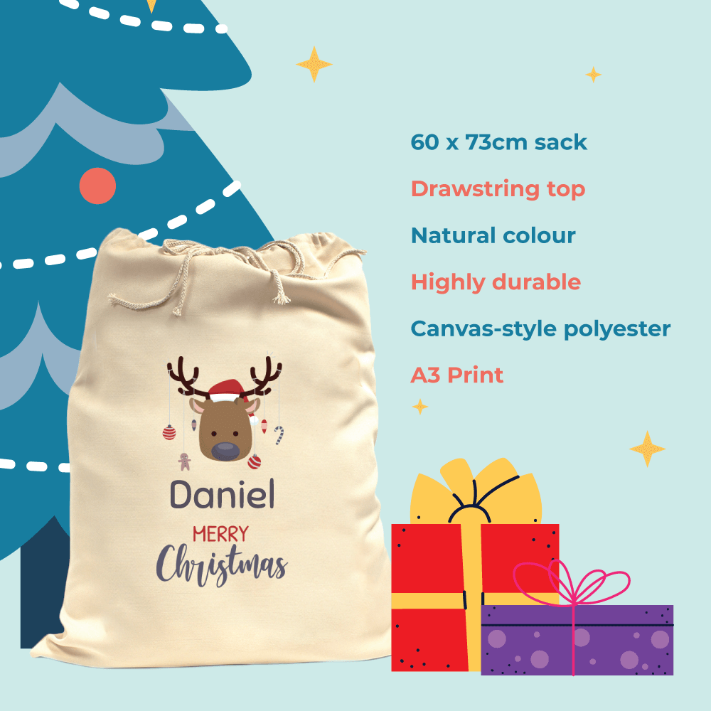 Personalised Santa Sack - Reindeer Decorations