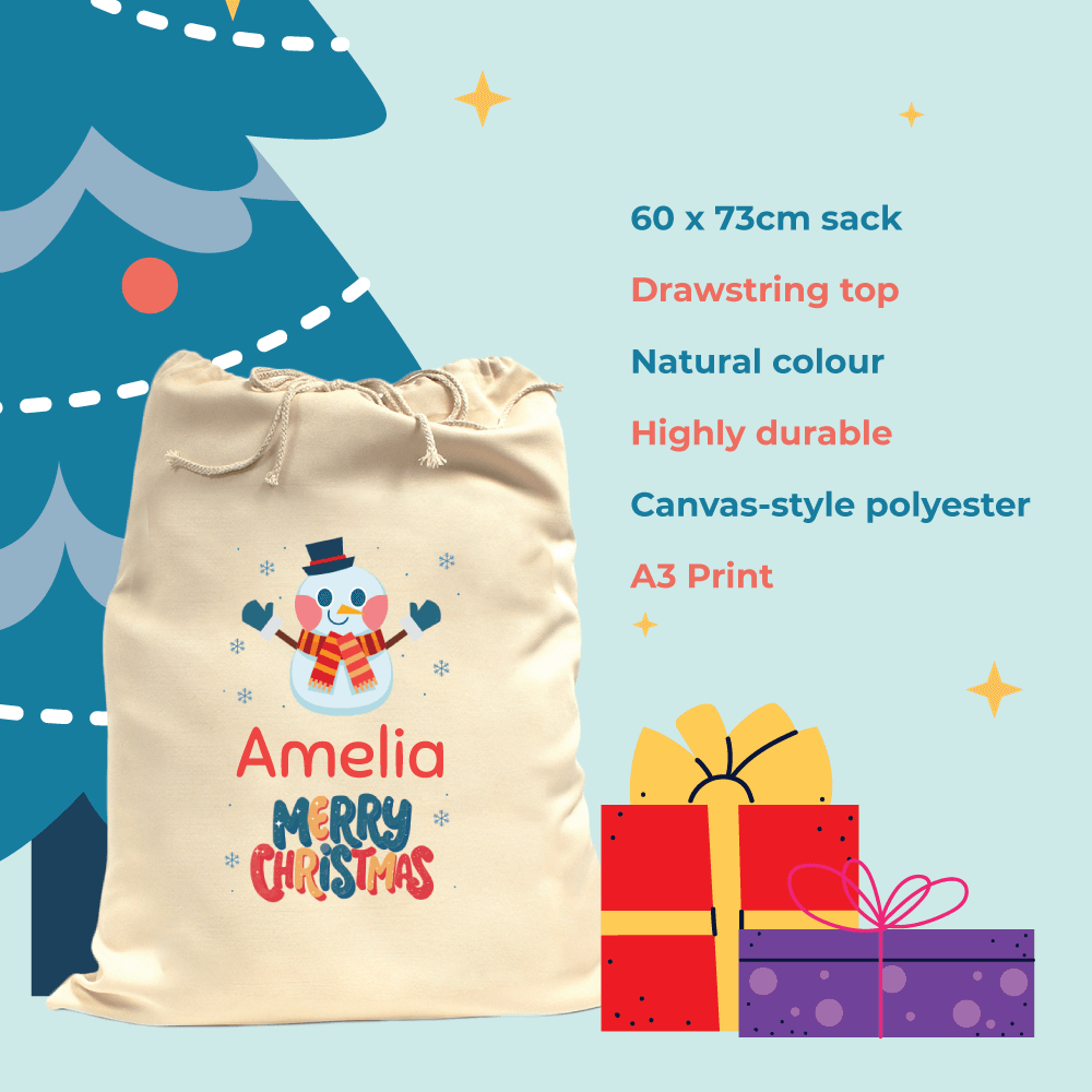 Personalised Santa Sack - Cute Snowman