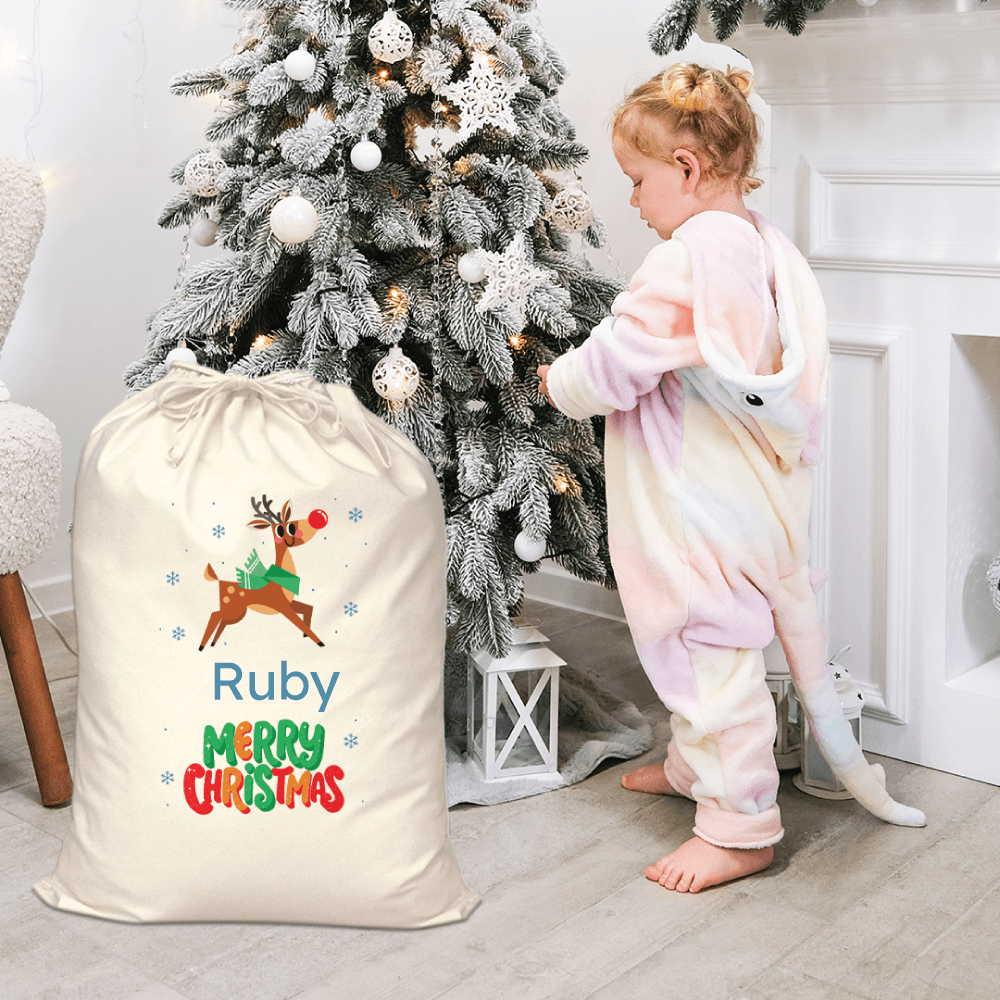 Personalised Santa Sack - Cute Reindeer