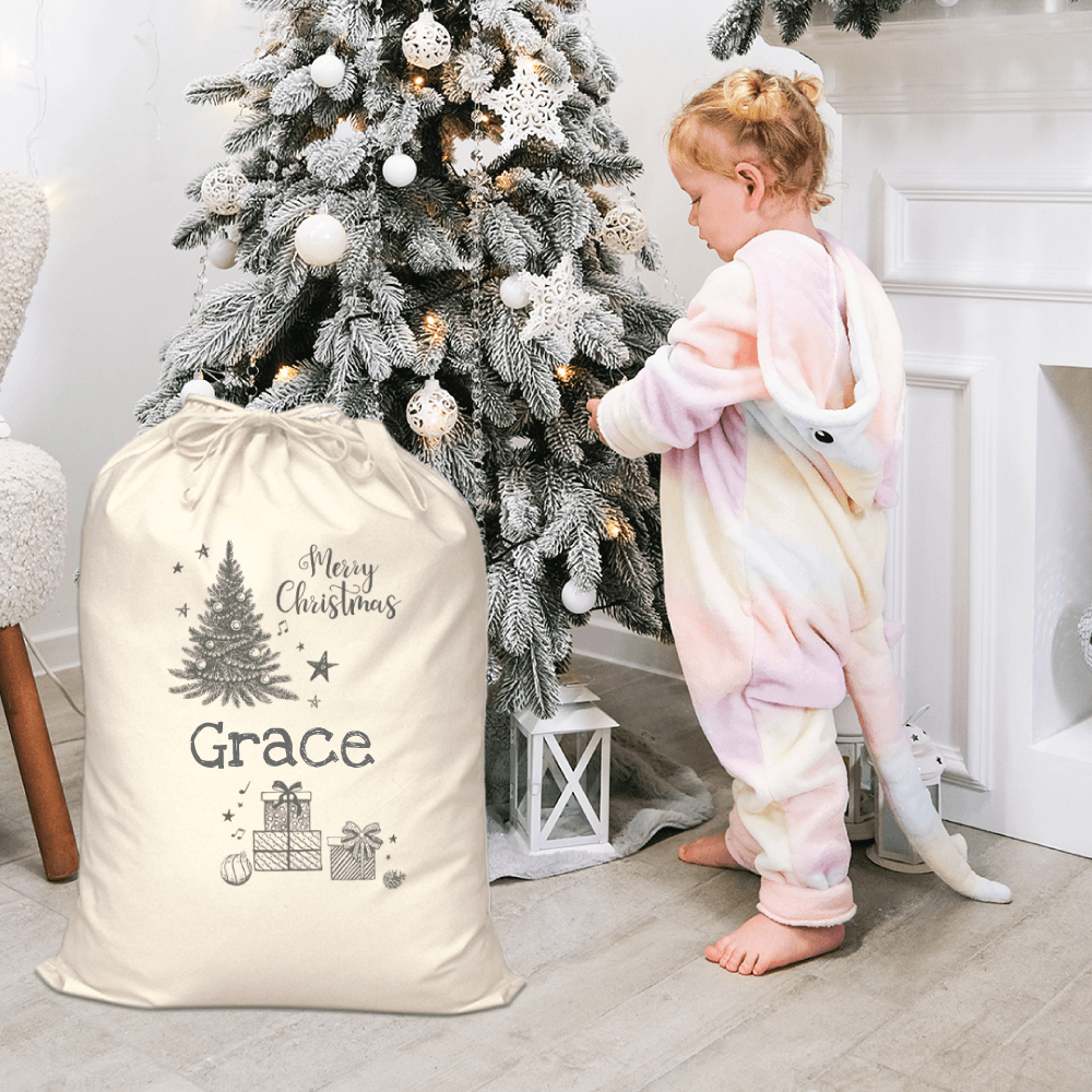 Personalised Santa Sack - Modern Christmas Hand drawn