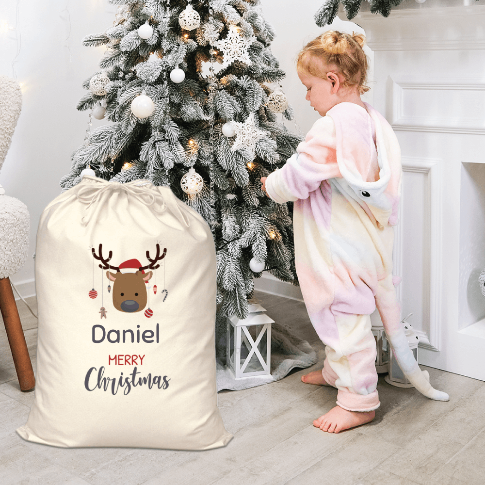 Personalised Santa Sack - Reindeer Decorations