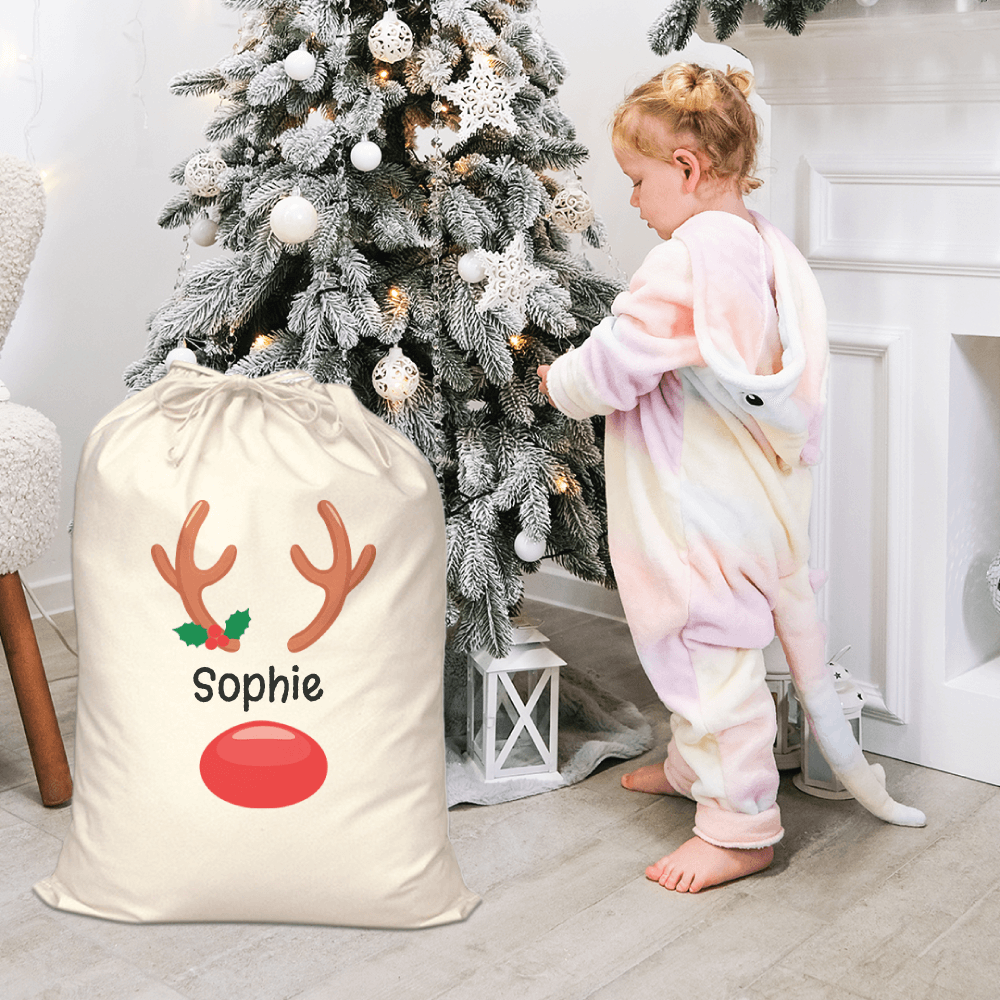 Personalised Santa Sack - Red Nose Reindeer