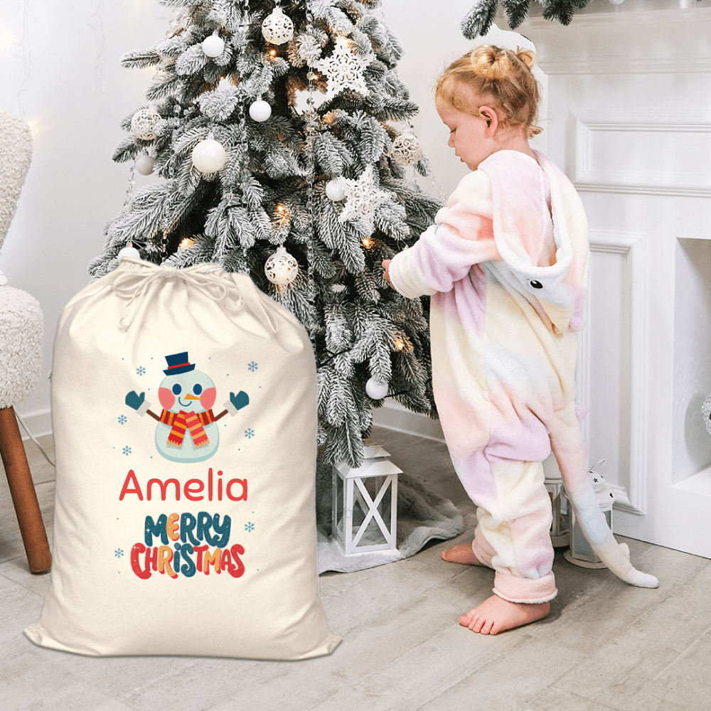 Personalised Santa Sack - Cute Snowman
