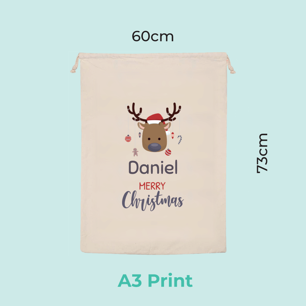 Personalised Santa Sack - Reindeer Decorations