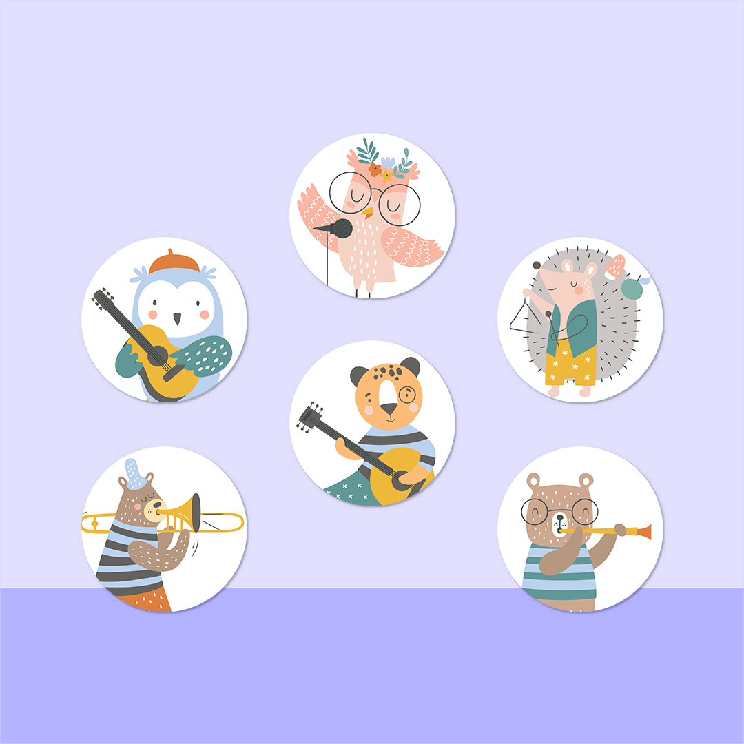 Musical Animals Mini Dot Stickers