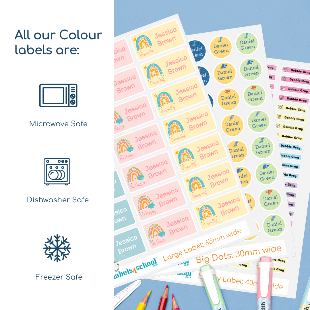 Colour Skinny Labels | Designer Themes & Waterproof | UK – Labels4School UK