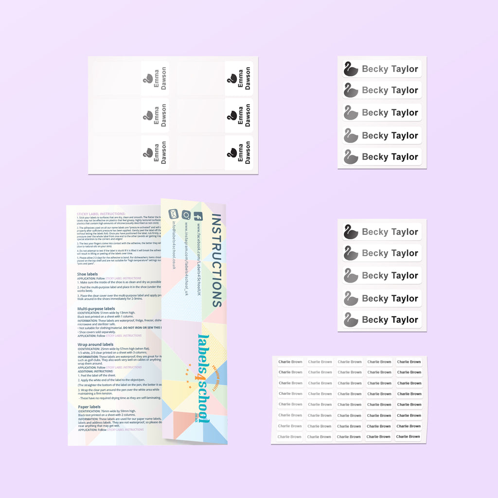 layout of all name labels in the school mini pack