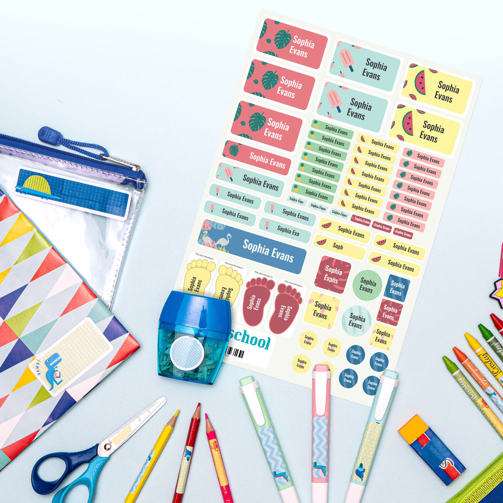 fan display of colour name labels in the preschool pack on stationery tropical theme