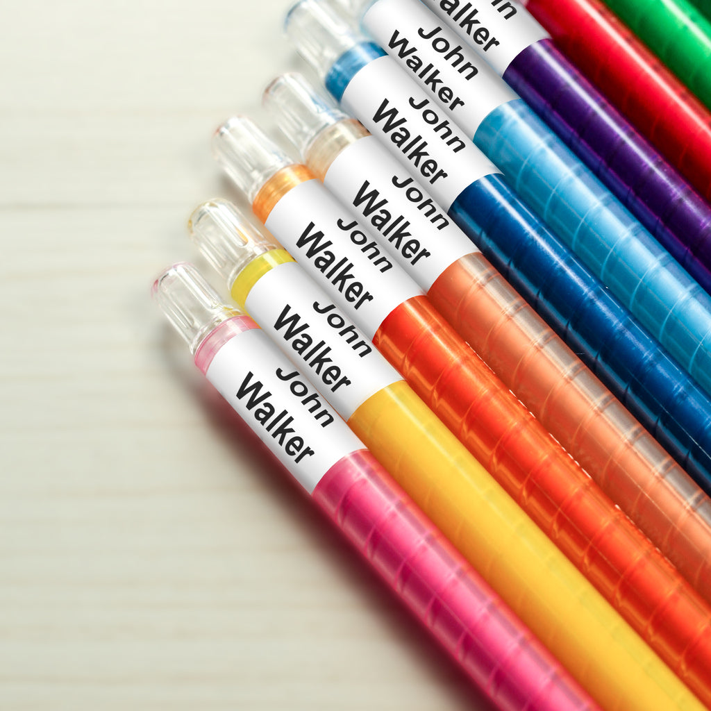 self laminating wrap around pen name label on a colour pen